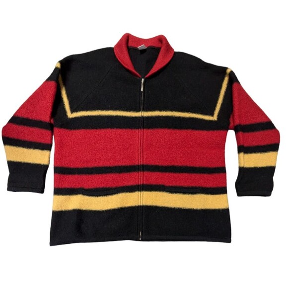 Vintage Lands End Full Zip Wool Striped Cardigan Sweater Womens Size 18 - Picture 1 of 12